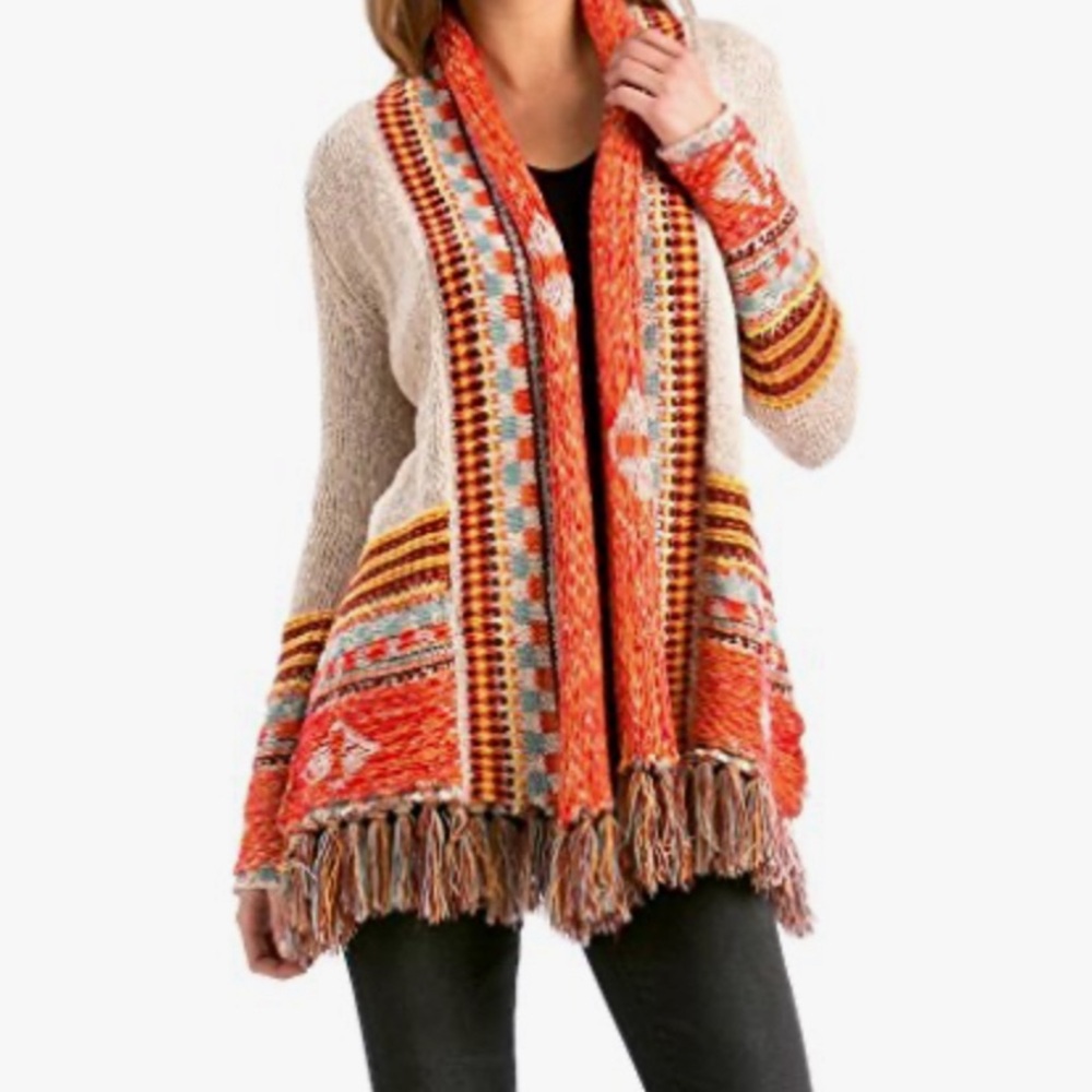 Desigual Yes Isa Fringe Knit Cardigan Boho Festival Sweater Small